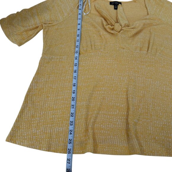 Jessica Simpson Womens Yellow Textured Knot Front Top SZ 2X Short Sleeve Stretch - Picture 5 of 12